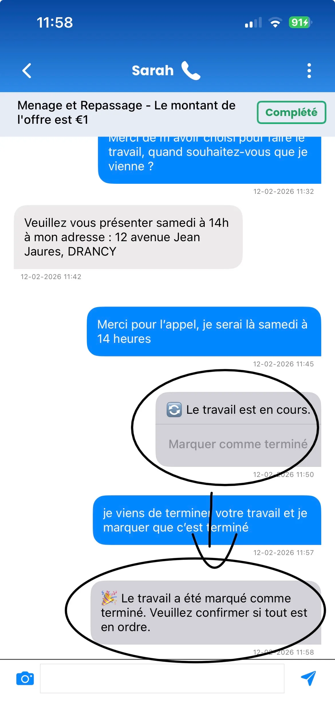 Bouton marquer comme terminé