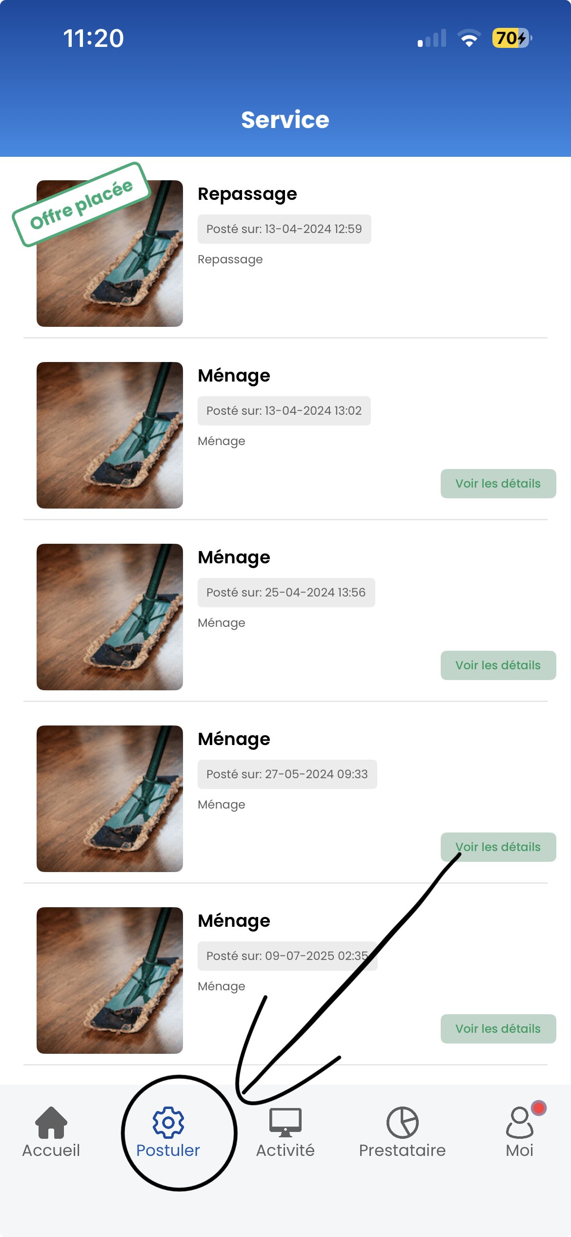 Écran de recherche de missions